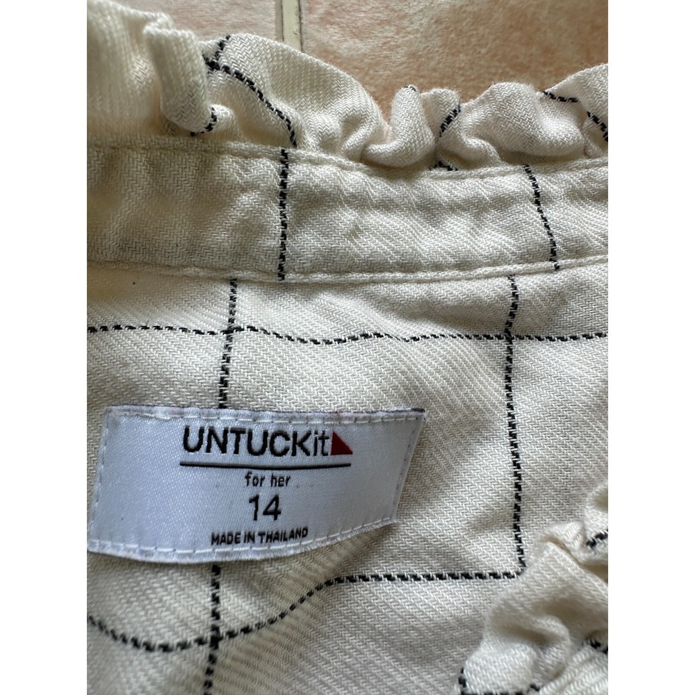 UNTUCKit For Her Ivory Winona Window Pane Button Down Shirt Women size 14 - Picture 7 of 9